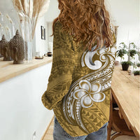 Polynesia Women Casual Shirt Plumeria With Tribal Pattern Yellow Pastel Vibes LT14 - Polynesian Pride