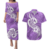 Polynesia Couples Matching Puletasi Dress and Hawaiian Shirt Plumeria With Tribal Pattern Purple Pastel Vibes LT14 Purple - Polynesian Pride