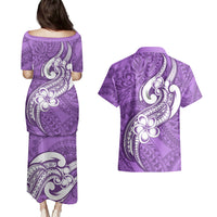 Polynesia Couples Matching Puletasi Dress and Hawaiian Shirt Plumeria With Tribal Pattern Purple Pastel Vibes LT14 - Polynesian Pride