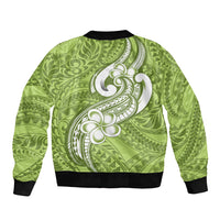 Polynesia Bomber Jacket Plumeria With Tribal Pattern Green Pastel Vibes LT14 - Polynesian Pride