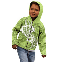 Polynesia Kid Hoodie Plumeria With Tribal Pattern Green Pastel Vibes LT14 - Polynesian Pride