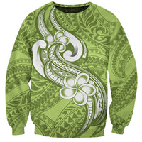 Polynesia Sweatshirt Plumeria With Tribal Pattern Green Pastel Vibes LT14 Unisex Green - Polynesian Pride