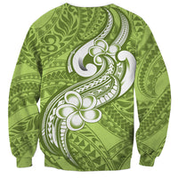 Polynesia Sweatshirt Plumeria With Tribal Pattern Green Pastel Vibes LT14 - Polynesian Pride