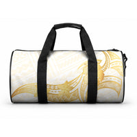 Polynesia White Sunday Duffle Bag Polynesian Tattoo Plumeria Hibiscus Gold