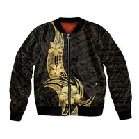 Gold Black Polynesia Hibiscus Plumeria Tattoo Bomber Jacket