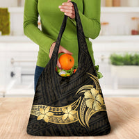 Gold Black Polynesia Hibiscus Plumeria Tattoo Grocery Bag LT14 - Polynesian Pride