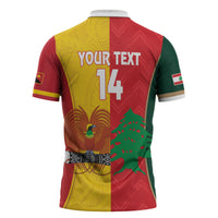 Custom Rugby Papua New Guinea and Lebanon Zipper Polo Shirt PNG Kumuls Cedars Together
