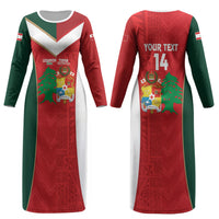 Custom Rugby Tonga and Lebanon Couples Matching Long Sleeve Bodycon Dress and Long Sleeve Button Shirt Mate Maa Tonga Cedars Together