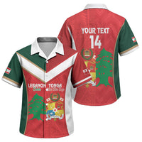 Custom Rugby Tonga and Lebanon Family Matching Off The Shoulder Long Sleeve Dress and Hawaiian Shirt Mate Maa Tonga Cedars Together