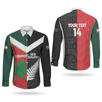 Custom Rugby New Zealand and Lebanon Couples Matching Long Sleeve Bodycon Dress and Long Sleeve Button Shirt All Black Cedars Together
