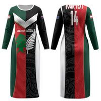 Custom Rugby New Zealand and Lebanon Family Matching Long Sleeve Bodycon Dress and Hawaiian Shirt All Black Cedars Together
