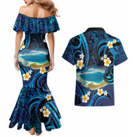French Polynesia Tetiaroa Atoll Couples Matching Mermaid Dress and Hawaiian Shirt Polynesian Curves Style