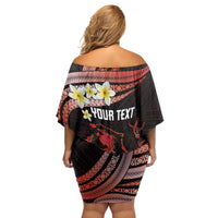 Personalised Tahiti Bora Bora Family Matching Off Shoulder Short Dress and Hawaiian Shirt Manta Rays With Polynesian Plumeria
