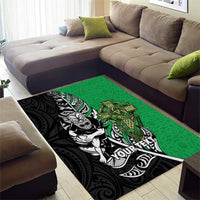 New Zealand and Ireland Rugby Custom Area Rug Maori Tiki Fern Irish Celtic Cross - Polynesian Pride