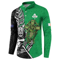 New Zealand and Ireland Rugby Custom Button Sweatshirt Maori Tiki Fern Irish Celtic Cross - Polynesian Pride