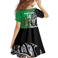 New Zealand and Ireland Rugby Custom Family Matching Off The Shoulder Long Sleeve Dress and Hawaiian Shirt Maori Tiki Fern Irish Celtic Cross - Polynesian Pride