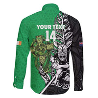 New Zealand and Ireland Rugby Custom Family Matching Off Shoulder Short Dress and Hawaiian Shirt Maori Tiki Fern Irish Celtic Cross - Polynesian Pride