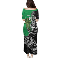 New Zealand and Ireland Rugby Custom Family Matching Puletasi and Hawaiian Shirt Maori Tiki Fern Irish Celtic Cross - Polynesian Pride