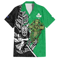 New Zealand and Ireland Rugby Custom Family Matching Tank Maxi Dress and Hawaiian Shirt Maori Tiki Fern Irish Celtic Cross - Polynesian Pride