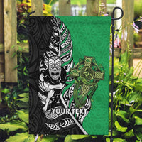 New Zealand and Ireland Rugby Custom Garden Flag Maori Tiki Fern Irish Celtic Cross - Polynesian Pride