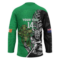 New Zealand and Ireland Rugby Custom Hockey Jersey Maori Tiki Fern Irish Celtic Cross - Polynesian Pride