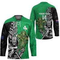 New Zealand and Ireland Rugby Custom Hockey Jersey Maori Tiki Fern Irish Celtic Cross - Polynesian Pride