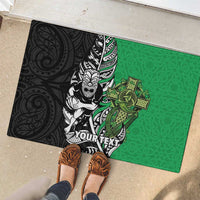 New Zealand and Ireland Rugby Custom Rubber Doormat Maori Tiki Fern Irish Celtic Cross - Polynesian Pride