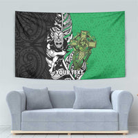 New Zealand and Ireland Rugby Custom Tapestry Maori Tiki Fern Irish Celtic Cross - Polynesian Pride