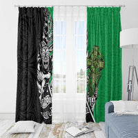 New Zealand and Ireland Rugby Custom Window Curtain Maori Tiki Fern Irish Celtic Cross - Polynesian Pride