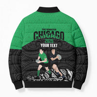 New Zealand and Ireland Rugby Custom Bomber Puffer Jacket Chicago 2025 Go All Black Shamrocks - Polynesian Pride