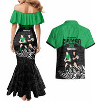 New Zealand and Ireland Rugby Custom Couples Matching Mermaid Dress and Hawaiian Shirt Chicago 2025 Go All Black Shamrocks - Polynesian Pride