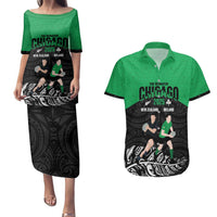 New Zealand and Ireland Rugby Custom Couples Matching Puletasi and Hawaiian Shirt Chicago 2025 Go All Black Shamrocks - Polynesian Pride