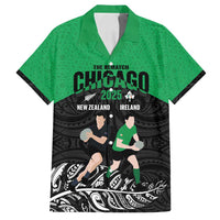 New Zealand and Ireland Rugby Custom Family Matching Long Sleeve Bodycon Dress and Hawaiian Shirt Chicago 2025 Go All Black Shamrocks - Polynesian Pride