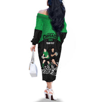 New Zealand and Ireland Rugby Custom Family Matching Off The Shoulder Long Sleeve Dress and Hawaiian Shirt Chicago 2025 Go All Black Shamrocks - Polynesian Pride