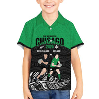 New Zealand and Ireland Rugby Custom Kid Hawaiian Shirt Chicago 2025 Go All Black Shamrocks - Polynesian Pride