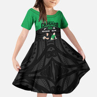 New Zealand and Ireland Rugby Custom Kid Short Sleeve Dress Chicago 2025 Go All Black Shamrocks - Polynesian Pride