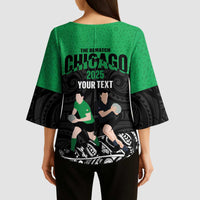 New Zealand and Ireland Rugby Custom Kimono Sleeve Blouse Chicago 2025 Go All Black Shamrocks - Polynesian Pride
