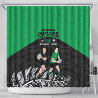 New Zealand and Ireland Rugby Shower Curtain Chicago 2025 Go All Black Shamrocks - Polynesian Pride