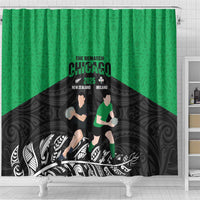 New Zealand and Ireland Rugby Shower Curtain Chicago 2025 Go All Black Shamrocks - Polynesian Pride