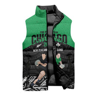 New Zealand and Ireland Rugby Custom Sleeveless Puffer Jacket Chicago 2025 Go All Black Shamrocks - Polynesian Pride