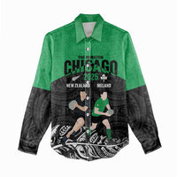 New Zealand and Ireland Rugby Custom Women Casual Shirt Chicago 2025 Go All Black Shamrocks - Polynesian Pride