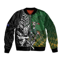 New Zealand and South Africa Rugby Custom Bomber Jacket Maori Tiki Fern Springboks Kente Pattern - Polynesian Pride