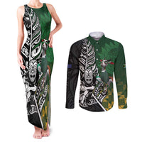 New Zealand and South Africa Rugby Custom Couples Matching Tank Maxi Dress and Long Sleeve Button Shirt Maori Tiki Fern Springboks Kente Pattern - Polynesian Pride
