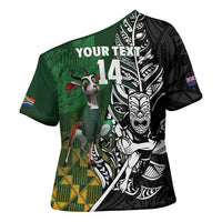 New Zealand and South Africa Rugby Custom Cross Shoulder Shirt Maori Tiki Fern Springboks Kente Pattern - Polynesian Pride