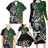New Zealand and South Africa Rugby Custom Family Matching Long Sleeve Bodycon Dress and Hawaiian Shirt Maori Tiki Fern Springboks Kente Pattern - Polynesian Pride