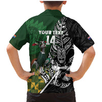 New Zealand and South Africa Rugby Custom Family Matching Mermaid Dress and Hawaiian Shirt Maori Tiki Fern Springboks Kente Pattern - Polynesian Pride
