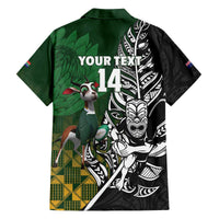 New Zealand and South Africa Rugby Custom Family Matching Off The Shoulder Long Sleeve Dress and Hawaiian Shirt Maori Tiki Fern Springboks Kente Pattern - Polynesian Pride