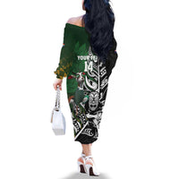 New Zealand and South Africa Rugby Custom Family Matching Off The Shoulder Long Sleeve Dress and Hawaiian Shirt Maori Tiki Fern Springboks Kente Pattern - Polynesian Pride