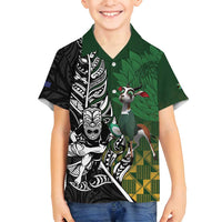 New Zealand and South Africa Rugby Custom Family Matching Off Shoulder Maxi Dress and Hawaiian Shirt Maori Tiki Fern Springboks Kente Pattern - Polynesian Pride