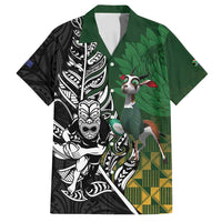 New Zealand and South Africa Rugby Custom Family Matching Off Shoulder Short Dress and Hawaiian Shirt Maori Tiki Fern Springboks Kente Pattern - Polynesian Pride